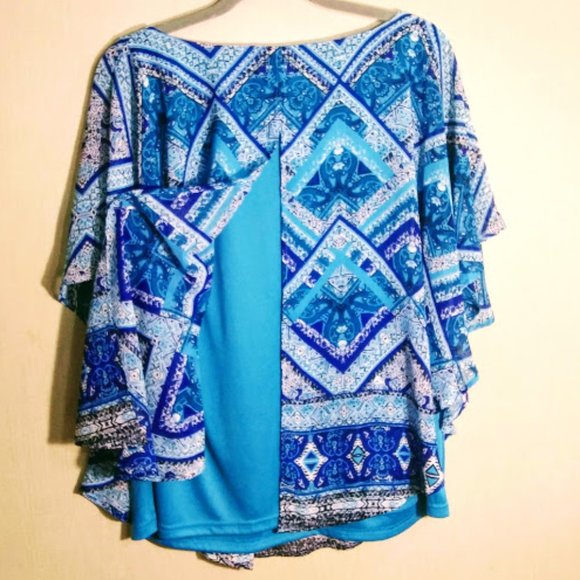 NWT*SARA MICHELLE*CAPE SLEEVE OVER TANK*V NECK*GEOMTRIC/AZTEC PRINT TOP*WOMEN 1X - Picture 6 of 11